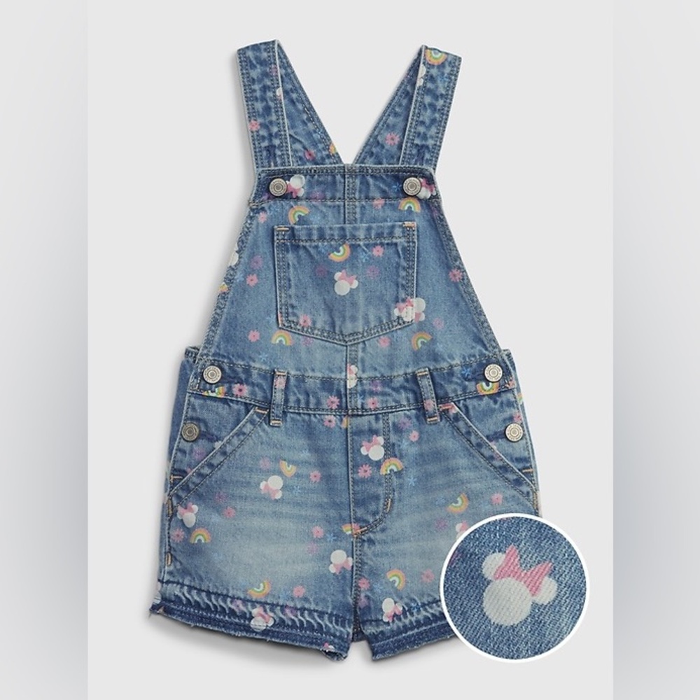 GAP Denim Short Overalls with Rainbow & Pink Minnie Print